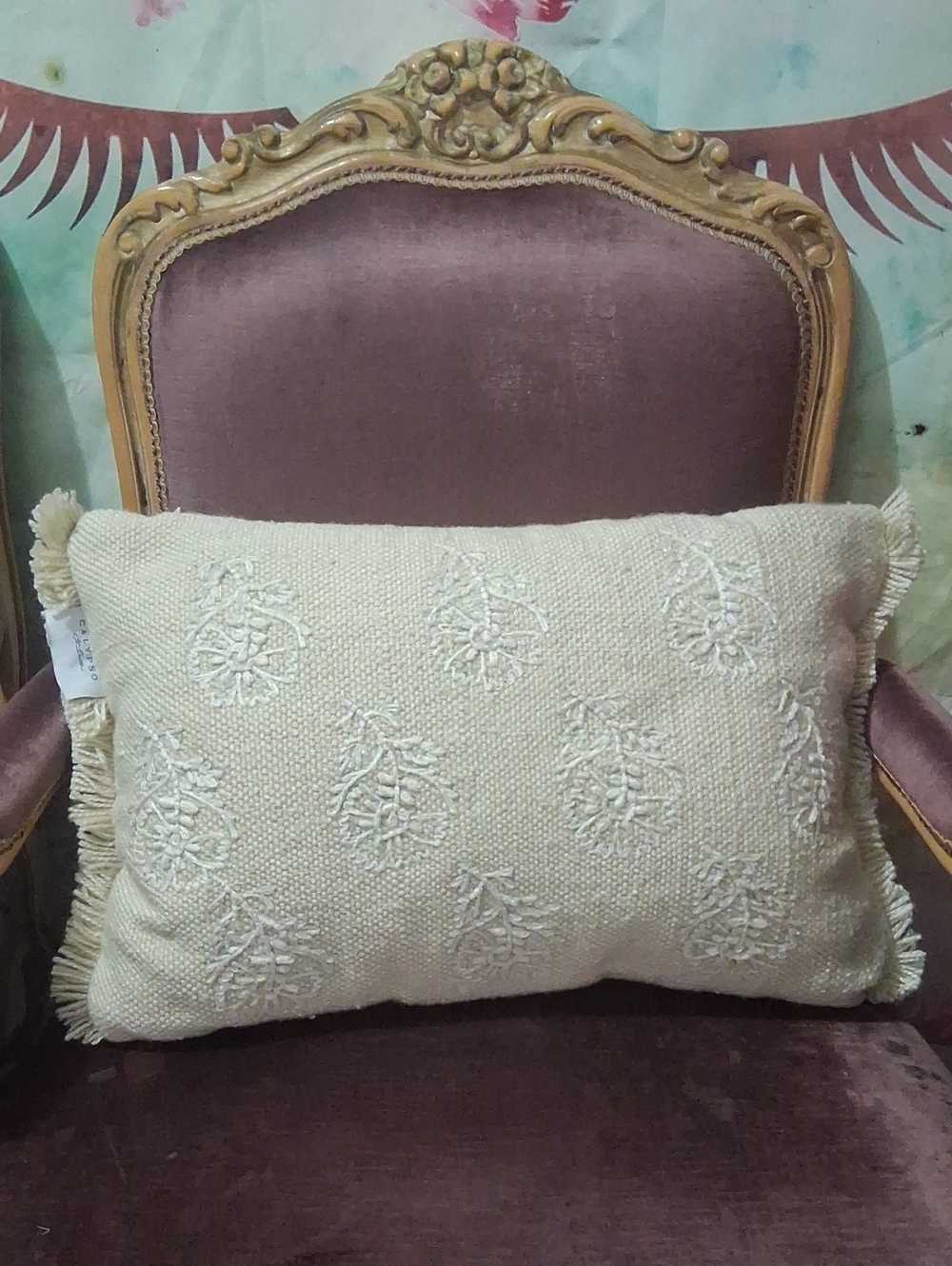 Calypso St. Barth Cream Embroidered Fringe Accent Pillow
